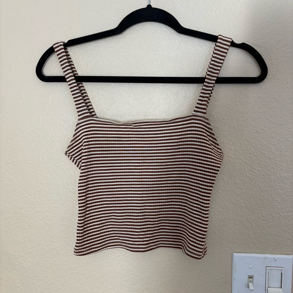 Reformation brown and white striped crop top